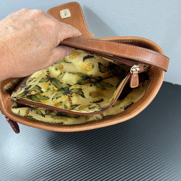 VTG Liz Claiborne Woven Floral Straw Shoulder Bag Leather Trim Pineapple Charm - Picture 8 of 16